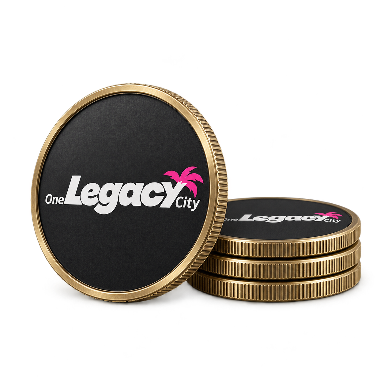 Kleiner Vorrat aus Coins mit dem One-Legacy-City-Logo
