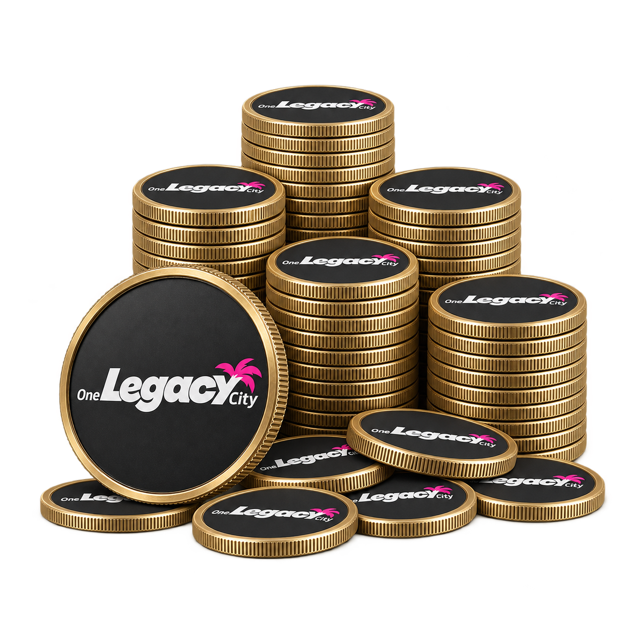 Größter Coin-Vorrat mit dem One-Legacy-City-Logo